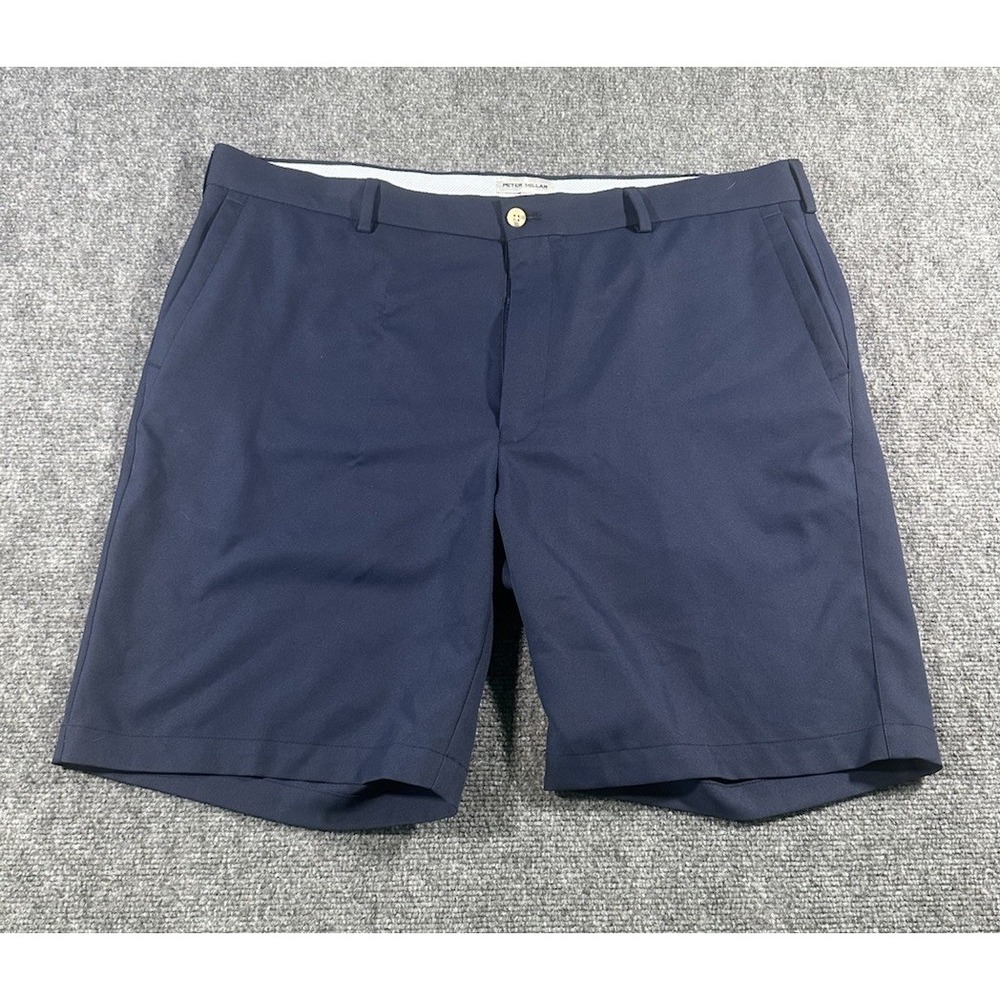 Peter Millar Mens Navy Blue Performance Golf Shorts Size 38 Flat Front Athletic